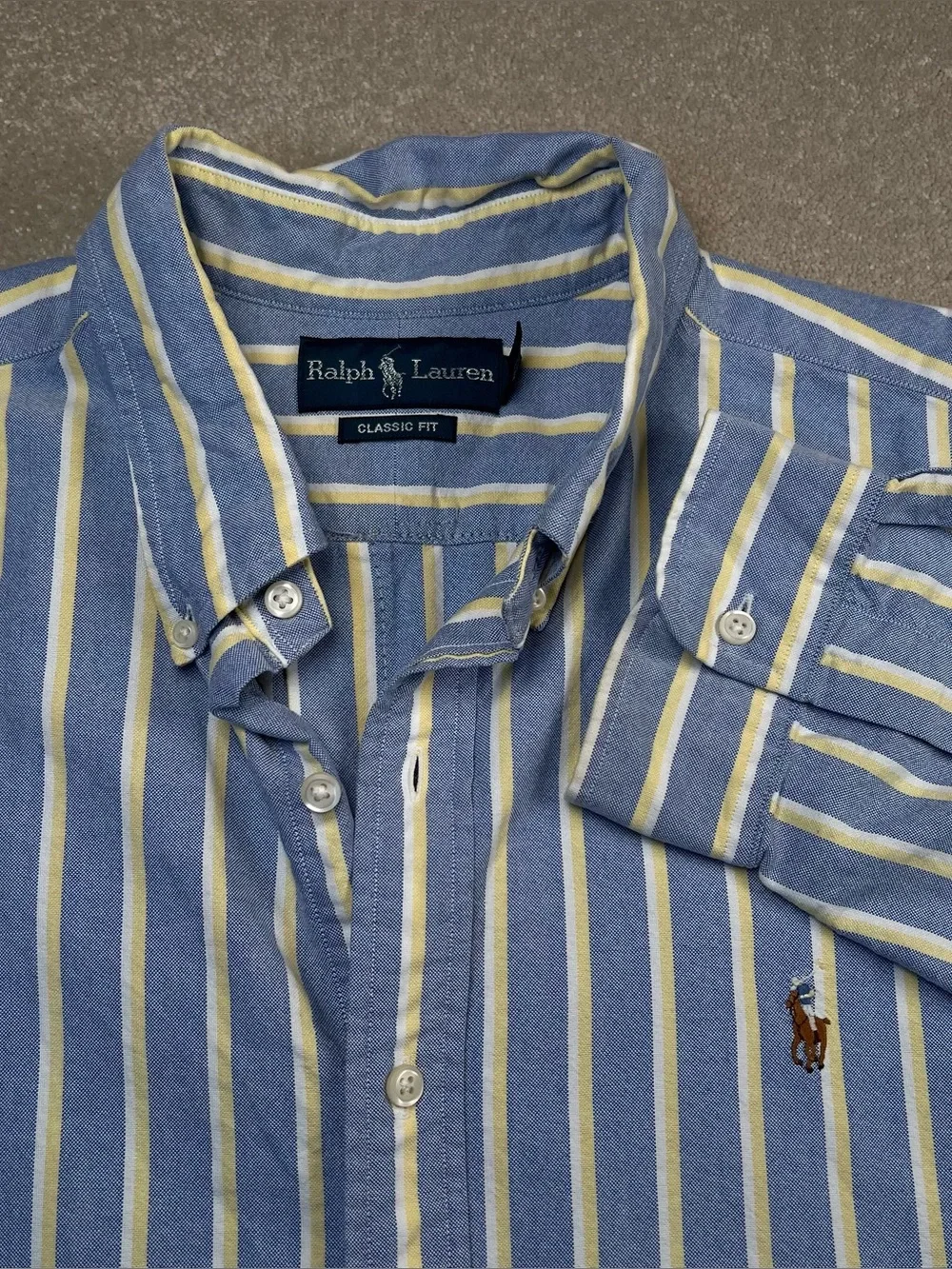 Ralph Lauren Button Down Striped Shirt Blue Yellow Classic Fit Cotton Men's XXL
